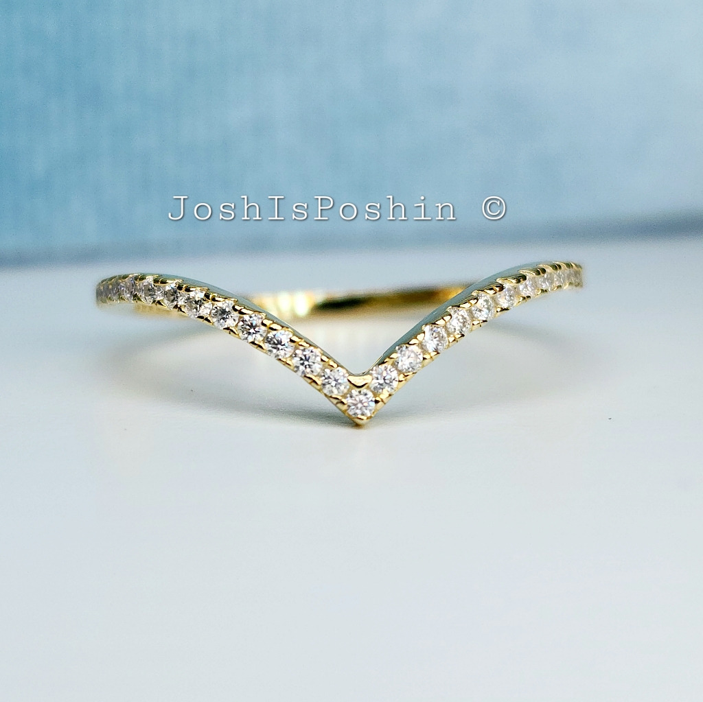 0.15ct. Chevron V Shape Moissanite Wedding Band In 18k Gold Over Sterling Silver
